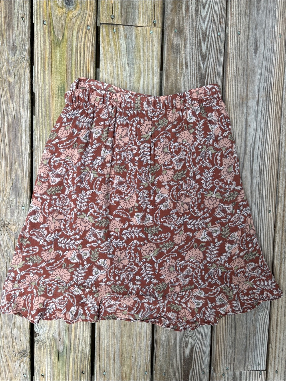 ANTHROPOLOGIE | Light Brown Luca Mini Floral Paisley Boho‎ Wrap Skirt | Size S - Picture 2 of 8